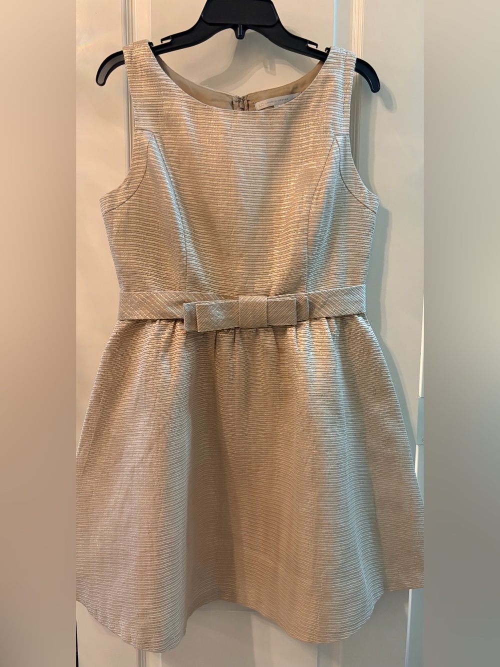LC Lauren Conrad Metallic Champagne Fit-and-Flare Dress with Bow, 12